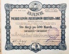 Lemberg 1929: Aktie der Polnische Kaufmann und Industriebank 500 pol. Mark 
