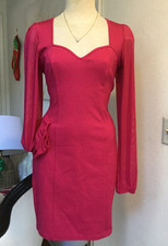 GUESS Sweetheart Neck Pencil Short Dress Mesh Long Sleeve Pull On Stretch Pink M