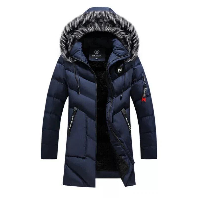 Hot Long Collar Coat Winter Solid Jacket Hooded Thick Warm Jacket Fur Parka Men - Image 4 of 4
