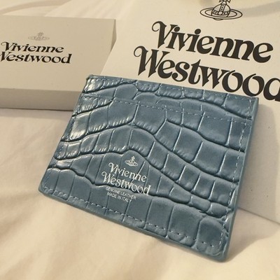Vivienne Westwood Croc Leather Blue/Cyan Card Holder Wallet (Free