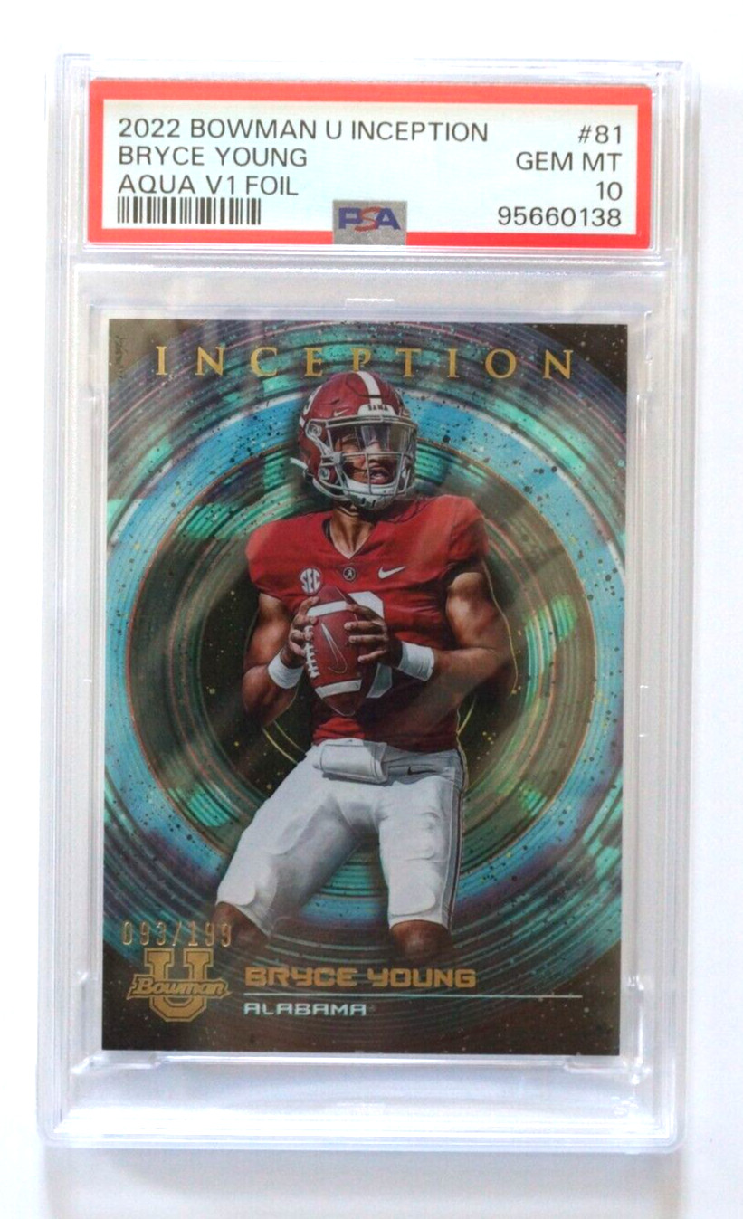 2022 Bowman University Inception Aqua Foil V1 #81 Bryce Young #/199 PSA 10