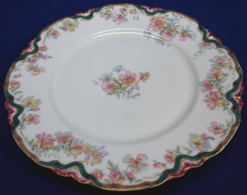 HAVILAND LIMOGES FLORAL & GREEN RIBBON RIM TRIM CABINET PLATE - Picture 4 of 4