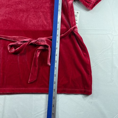 Charter Club Velvet Blouse Womens Size Medium Red Tied Waist Short Sleeve New - Picture 6 of 8