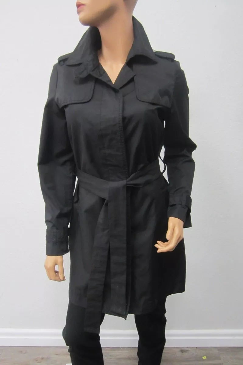 Gap Classic Shoulder Strap Black Trench Style Coat Jacket Sz Small