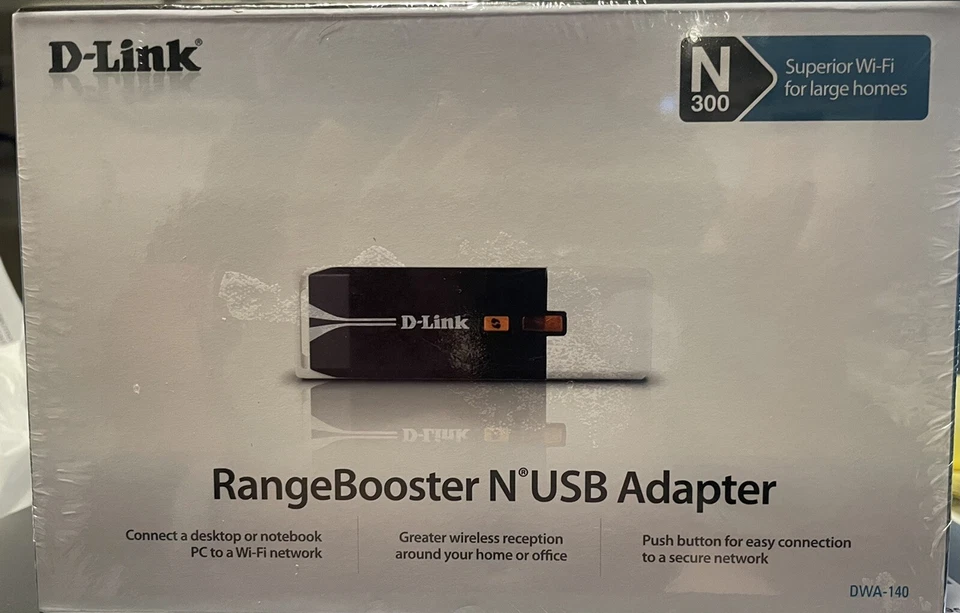  D-LINK N300 SUPERIOR WI-FI FOR LARGE HOMES RANGE BOOSTER N USB ADAPTER  SEALED - Image 2 of 2