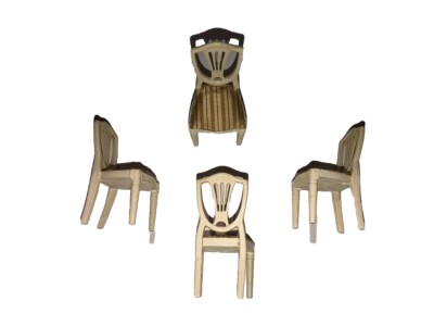 Set of 4 Vintage Doll House Kitchen Chairs Wood Upholstered Yellow Tan Mini