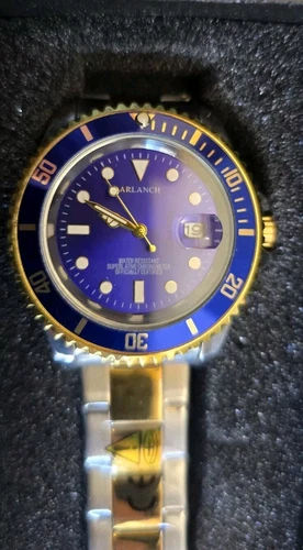 2024 Arlanch 40mm Calendar Gold And Blue Bezel Quartz Dive Watch, NEW