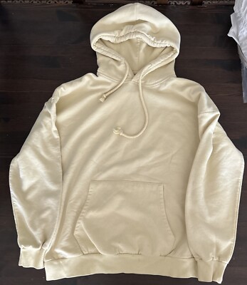 Pull&Bear Mens Hoodie M Pale Yellow Cotton Blend Supersoft Pullover Lemon Solid
