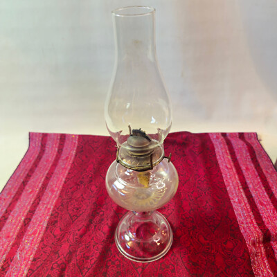 Antique Clear Glass Oil Lamp with Chimney, c.1880 1910   Rustic Farmhouse Decor
