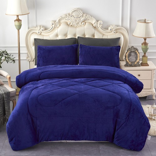 3-Piece Micromink Sherpa-Back Comforter Set Reversible Down Alternative Blanket - Picture 77 of 102
