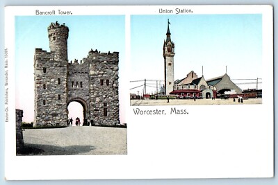 Worcester Massachusetts Postcard Bancroft Tower Union Station Bronze Window 1905