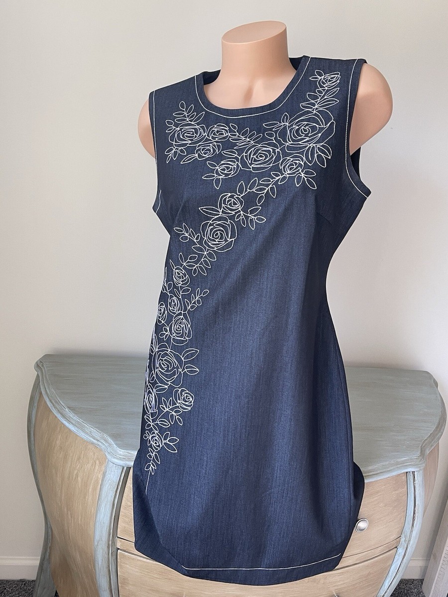 CALVIN KLEIN Size 12 Shift Dress L Gray Jumper Floral Embroidery Sleeveless  | eBay