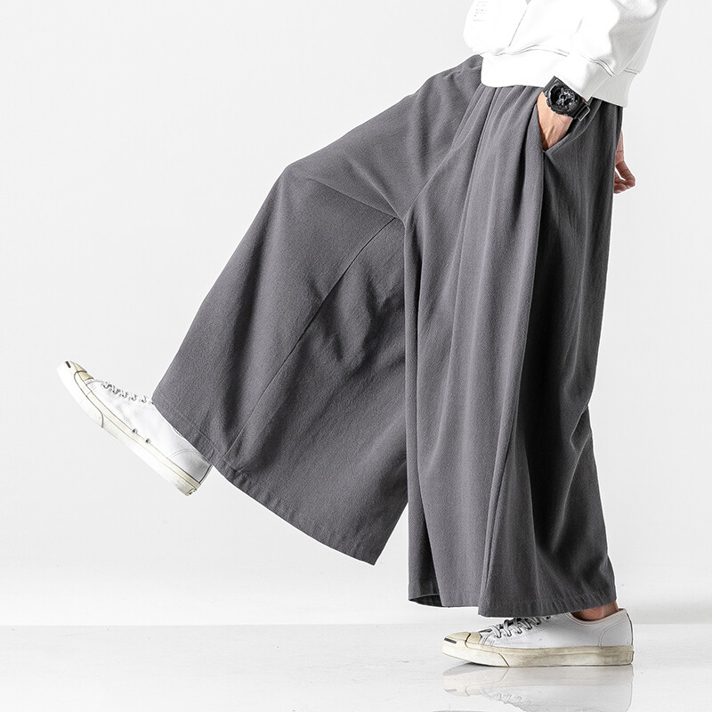 【BAON】Kakuni Bijo Wide Cotton Pants Japanese Mens cotton linen casual pants large wide leg pants