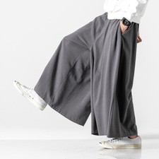 Japanese Mens cotton linen casual pants large wide leg pants loose trousers