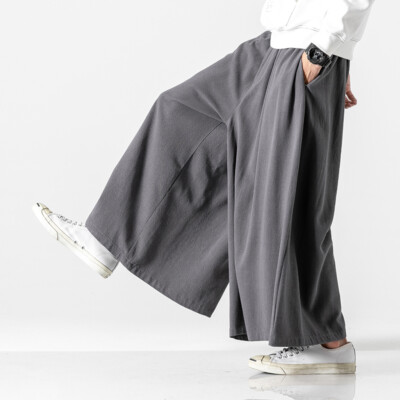【BAON】Manori banding wide cotton pants Wide Leg Pants Men China Pants Chinese Traditional Cotton
