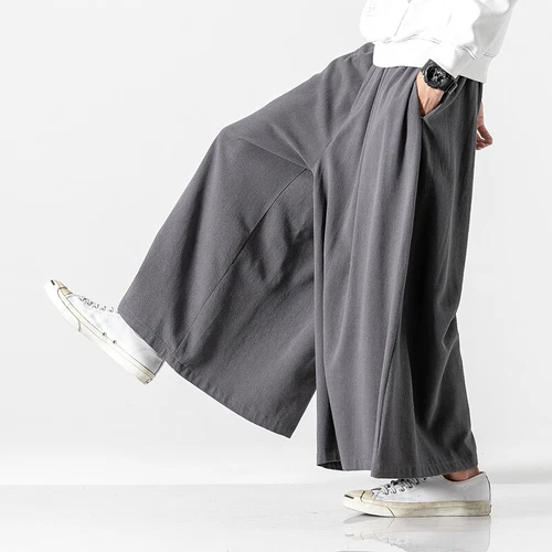 Mens Cotton Linen Casual Pants Large Wide Leg Pants Loose Fit Trousers Solid - Picture 3 of 21