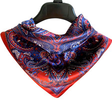 27"x27"Red Paisley Print Pure Mulberry Satin Silk 12momme Scarf 68x68cm 5-63