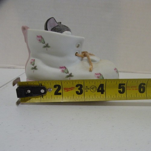 Caja de música giratoria vintage Mann cerámica zapato gatito rosebuds Japón 1982 - Imagen 11 de 16