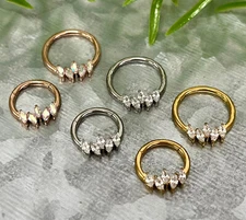 1pc Offset Marquise CZ Gem Hinged Segment Ring 16g Septum Clicker 316L Steel