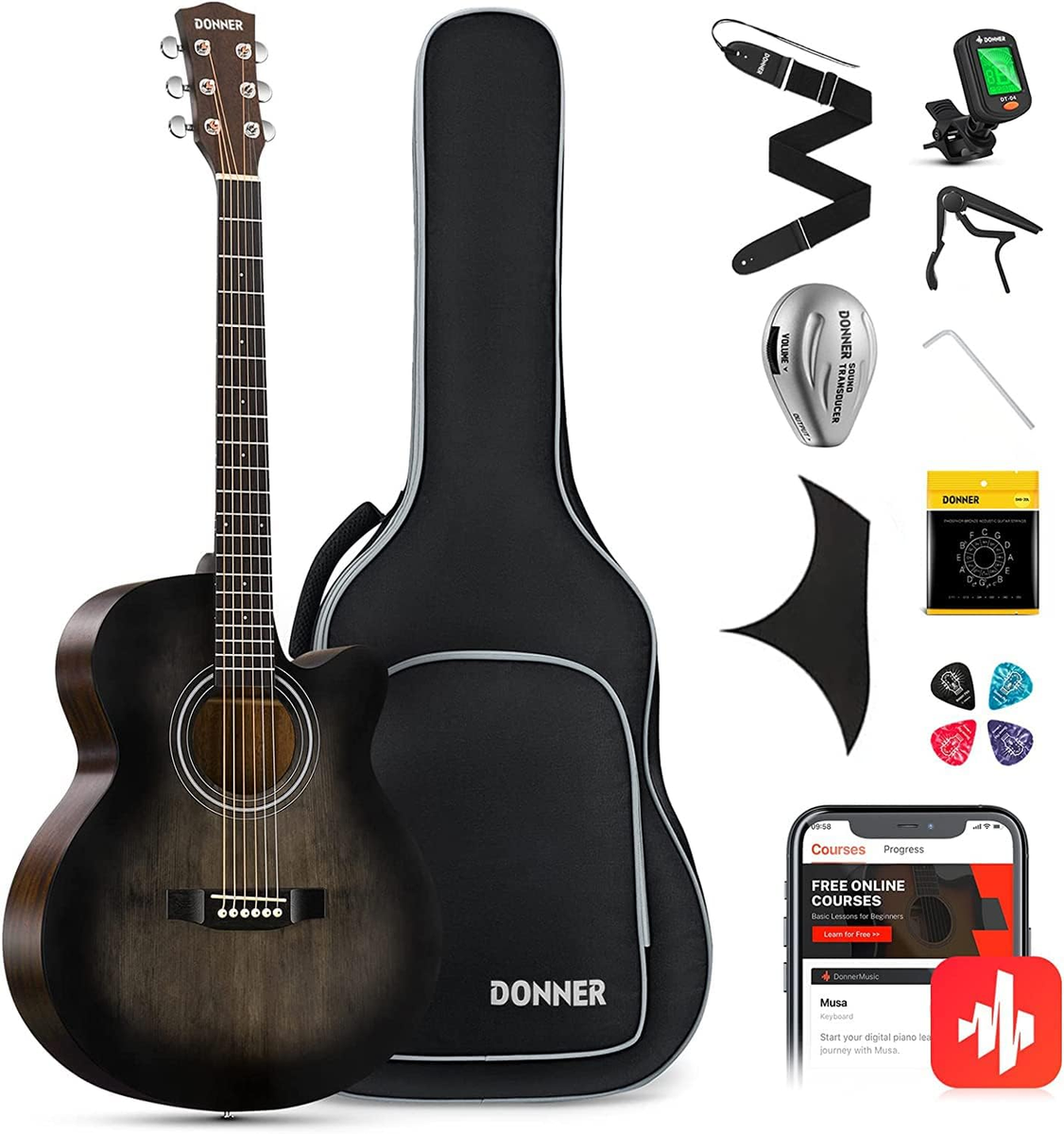 Donner アコースティックギター ブラック Amazon.com: Donner Acoustic Guitar for Beginner Adult Full