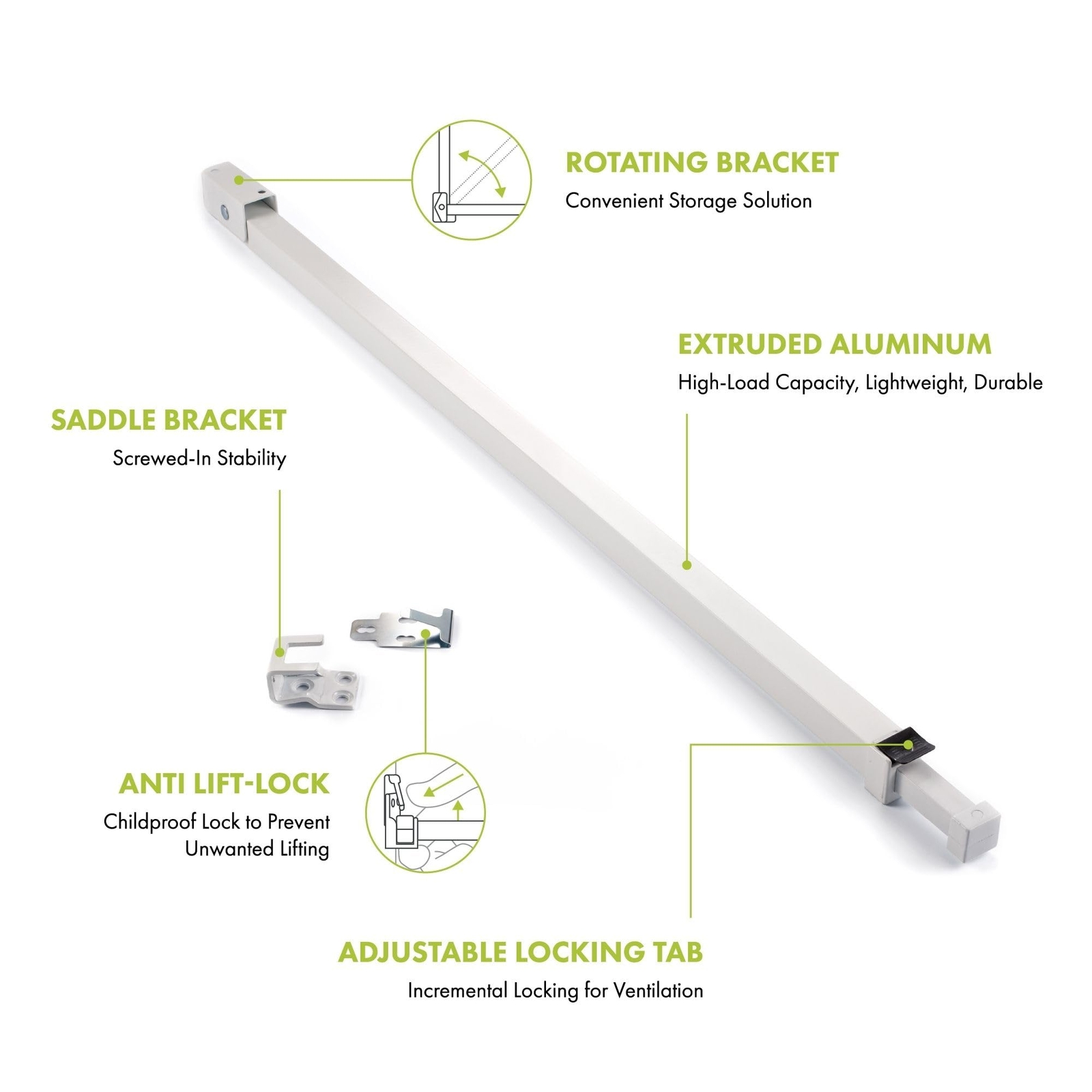 Sliding Door Bar with Childproof Lock, Adjustable, for Patio Doors and