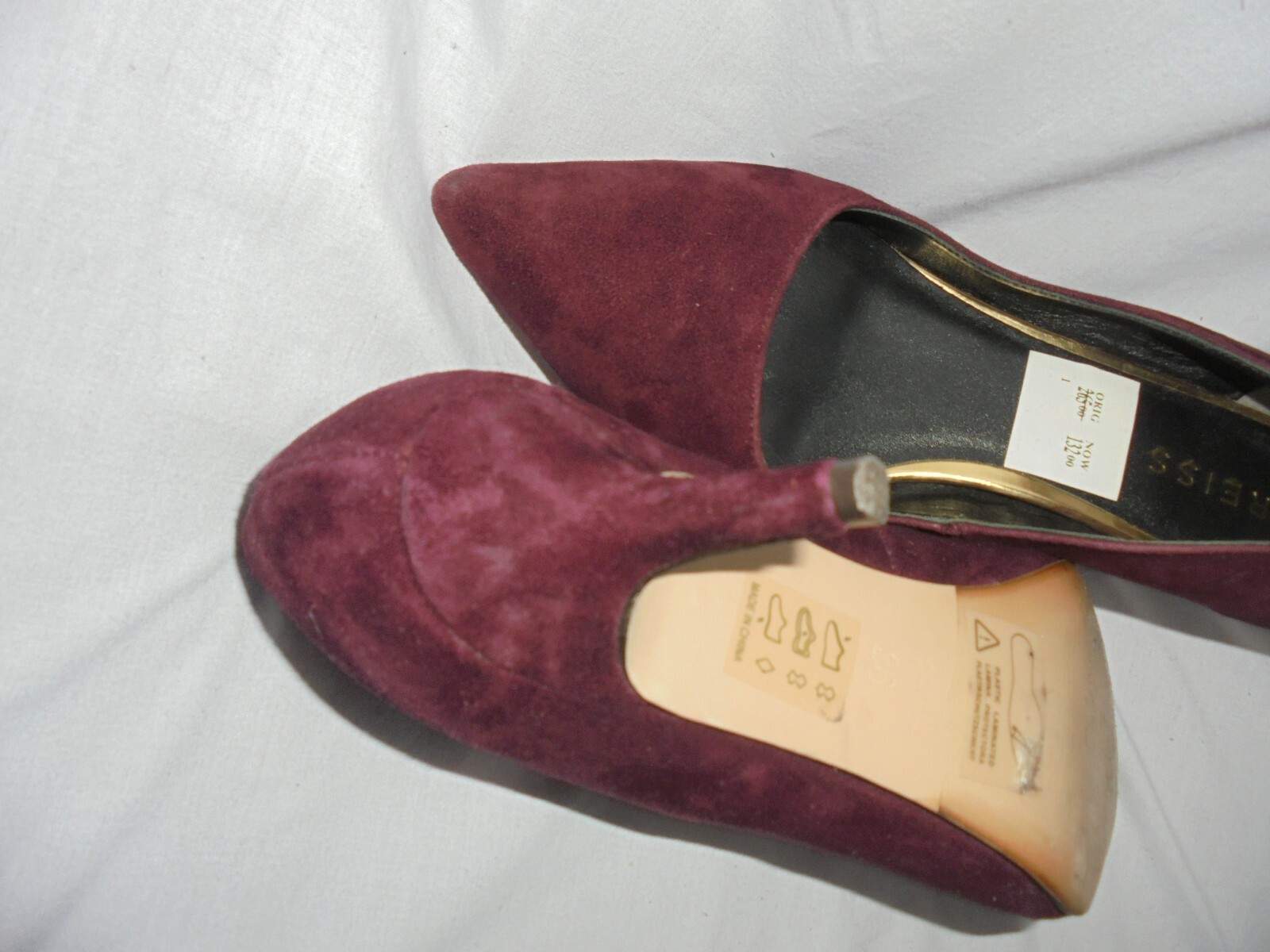 REISS  WOMEN BURGUNDY LEATHER SLIP ON HEEL SHOE SIZE UK 3 EU 36 VGC RRP £132.00 image 5