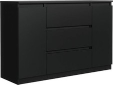 Kommode Schwarz Matt 120 cm 3 Schubladen & 2 Türen Schubladenschrank Wohnzimmer