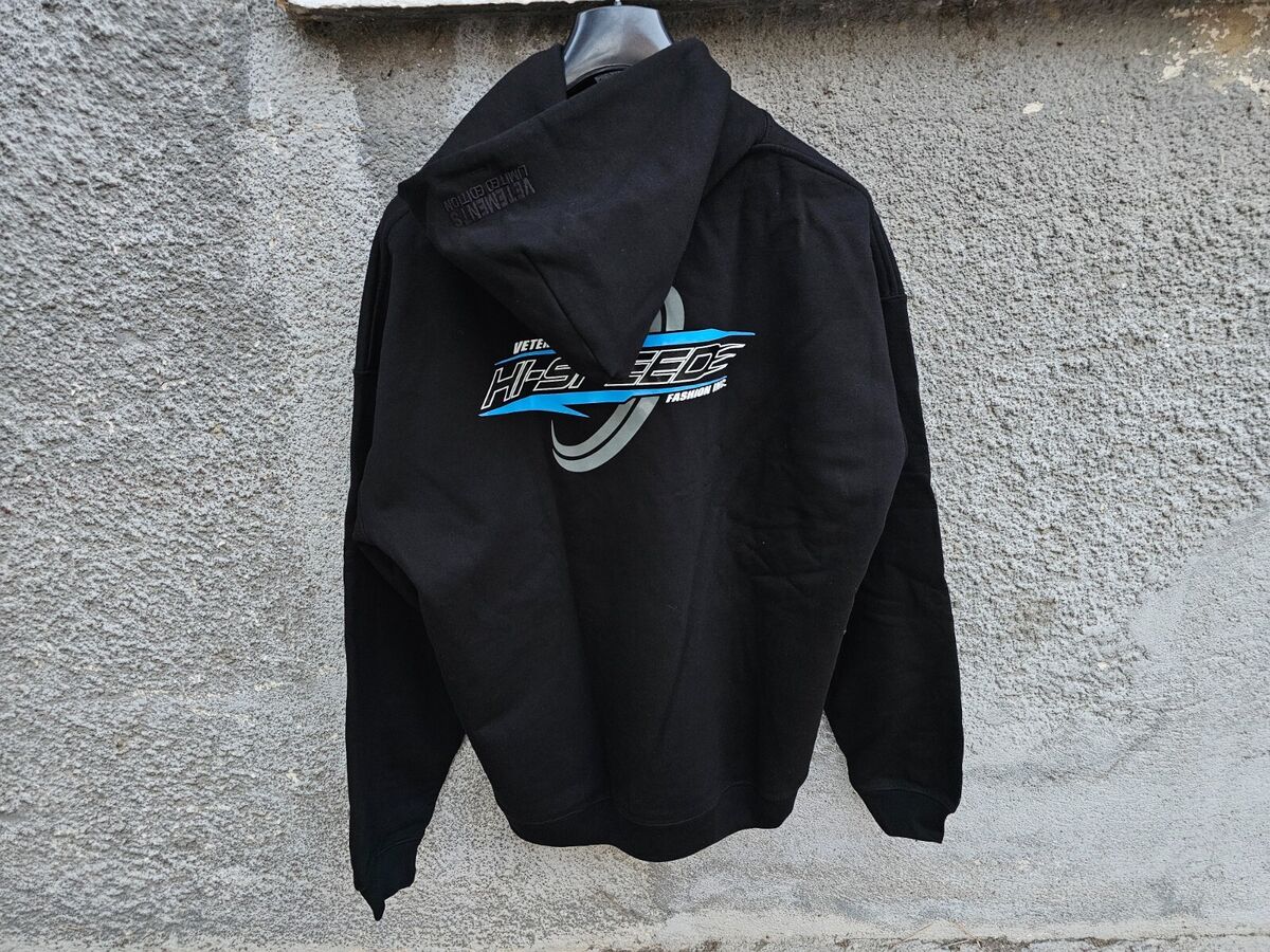 VETEMENTS Black Hi-Speed Logo Print Oversized Hoodie size VETEMENTS Black Hi-Speed Logo Print Oversized Hoodie size