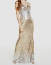  119 Crystal Doll Women's Juniors' Gold Silver Ombre Sequin V-Neck Gown Size 1