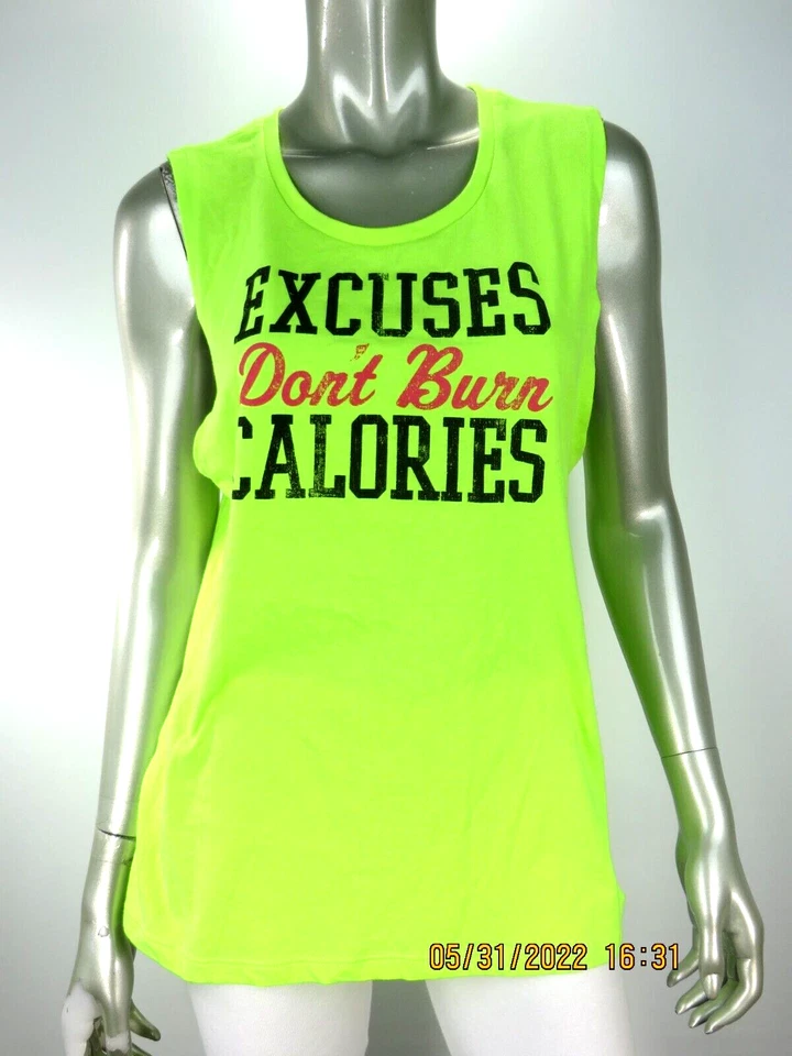 ROPA CHIN-UP TALLA XL Algodón/Poliéster Neón Verde Lima Camisa Activa Blusa Camiseta sin Mangas Foto 3 de 4