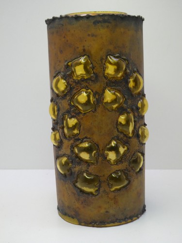 VINTAGE NANNY STILL BEATEN COPPER AMBER GLASS PENDANT LIGHT SHADE MID CENTURY - Picture 4 of 7