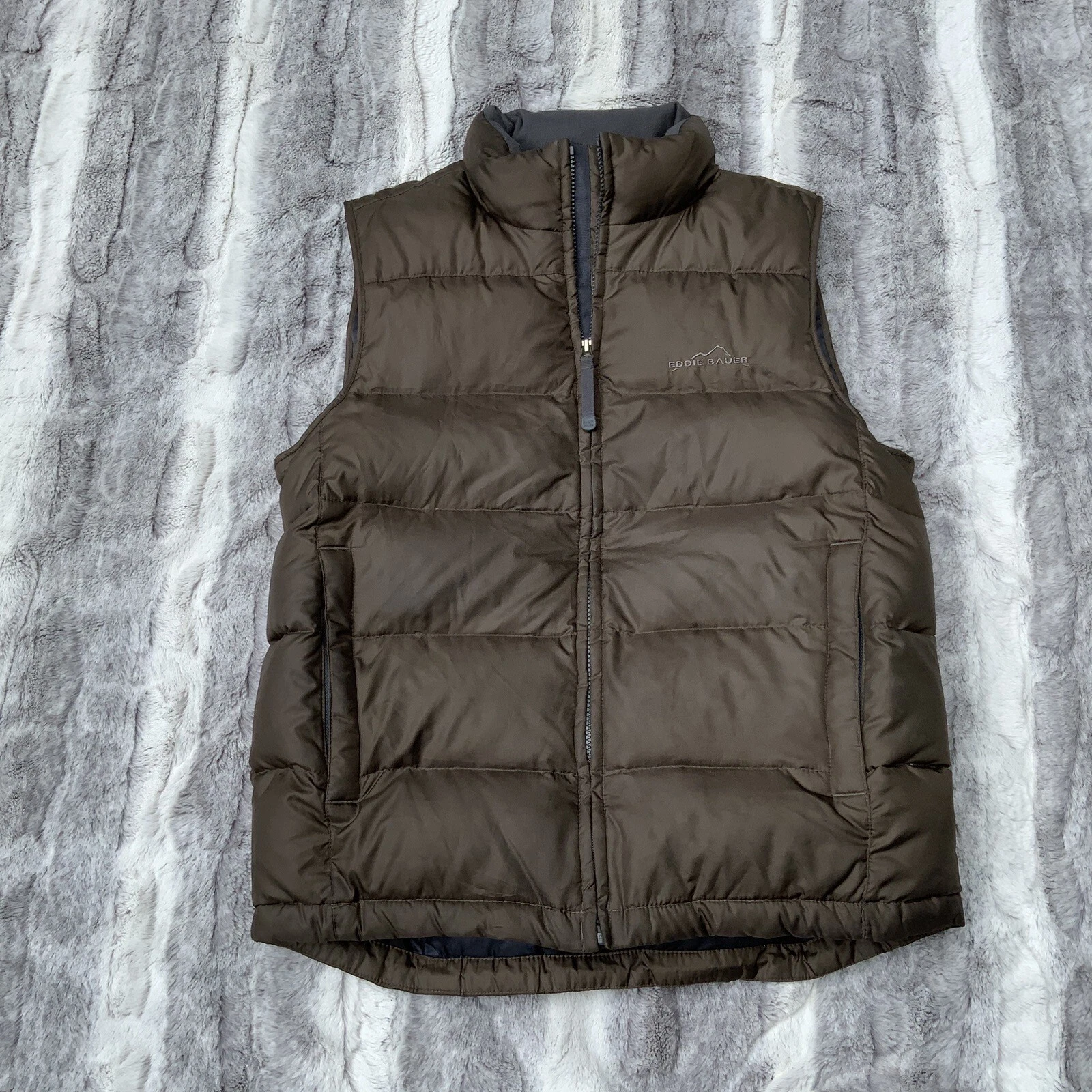 Eddie Bauer Goose Down Vest Mens Small Brown Insulated Puffer Outdoors