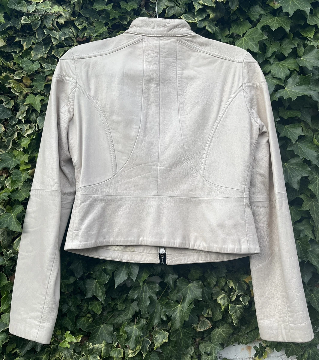 Emporio Armani Women s Vintage Leather Ivory Biker Jacket Size Eur