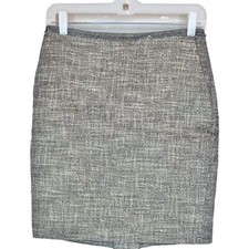 Ann Taylor Tweed Skirt 4P 4 Petite Small Beige Gray Pencil Straight Italian