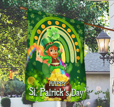 Leprechaun Shamrock Irish Happy St. Patrick's Day House Flag, Garden Flag