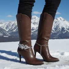 Women Silver Metal Chain Boot Bracelet Shoe Contemporary Arrowhead Charm PAIR