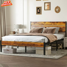 Marco De Cama Queen Size Base Plataforma Metal Cabecera De Madera Cafe Habitacio