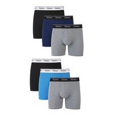 Hanes Originals Men  s Boxer 3X-Large, Regular Leg - Grey/Blue/Black - 6 Pack