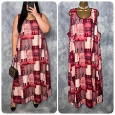 New Women's Red Abstract Print Summer Holiday City Beach Long Dress Size 24 UK