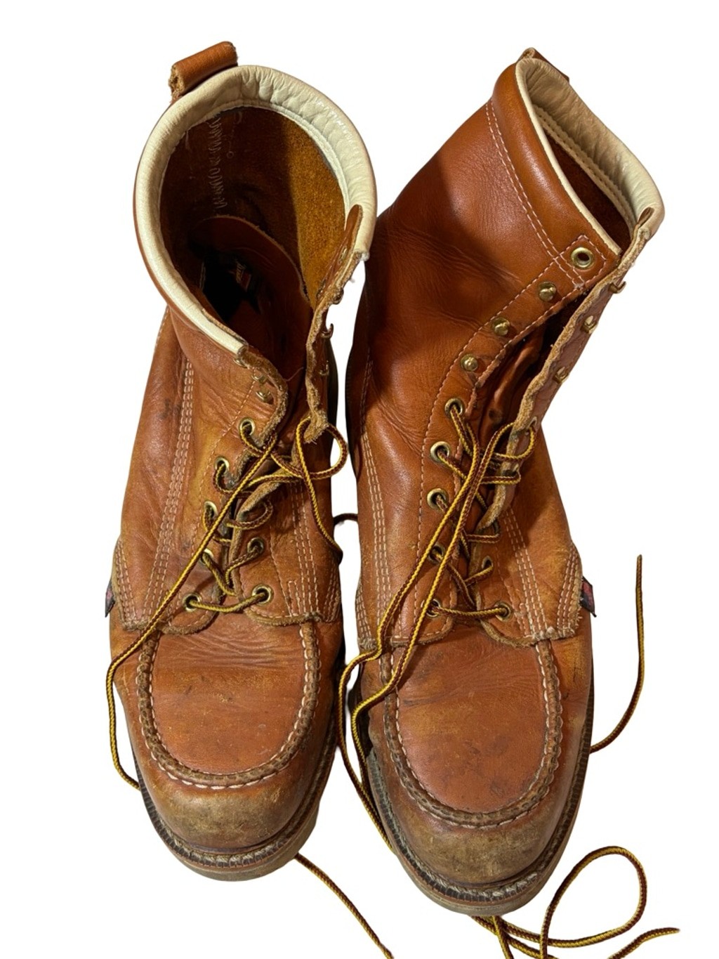 Thorogood Brown Leather Moc Toe Work Boots USA Made Wedge Sole 11.5 D Read