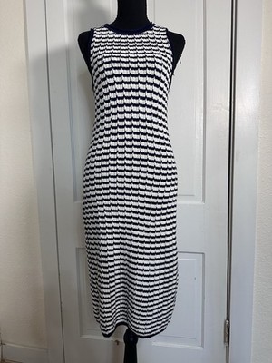 A New Day Women s XS Navy White Striped Knit Midi Dress Sleeveless Cotton Blend