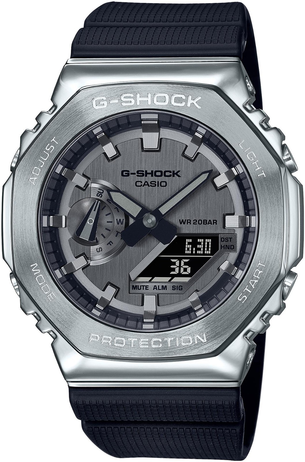 Montre Casio GM-2100-1AER cadran octogonal argenté et lunette en acier brossé