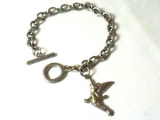 Vintage Disney Tinkerbell Large Link Silver Tone 7 1/2 Inch Charm Bracelet