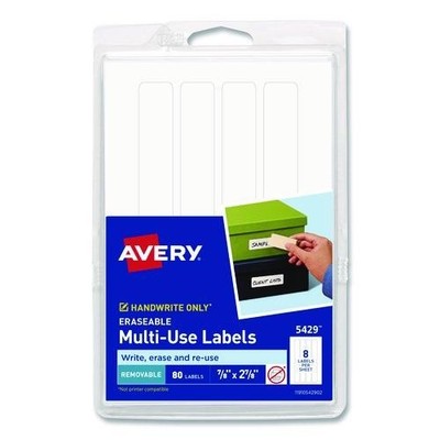 Avery Erasable ID Labels, 0.88 x 2.88, White, 8/Sheet, 10 Sheets/Pack