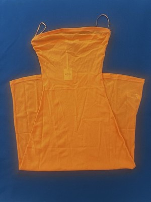 Khy by Kylie Jenner Mesh Tube Midi Dress Orange Small Strapless Bodycon NWT
