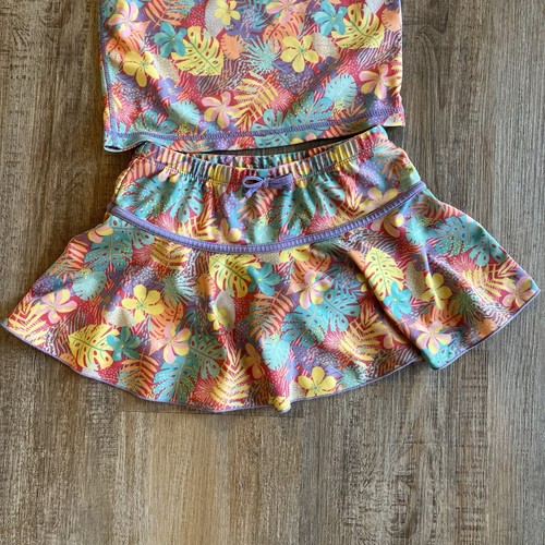 UV Skinz Girls Short Sleeve Swim Skirt Set Tropical Leaf Print GUC Size 7 - Picture 2 of 12