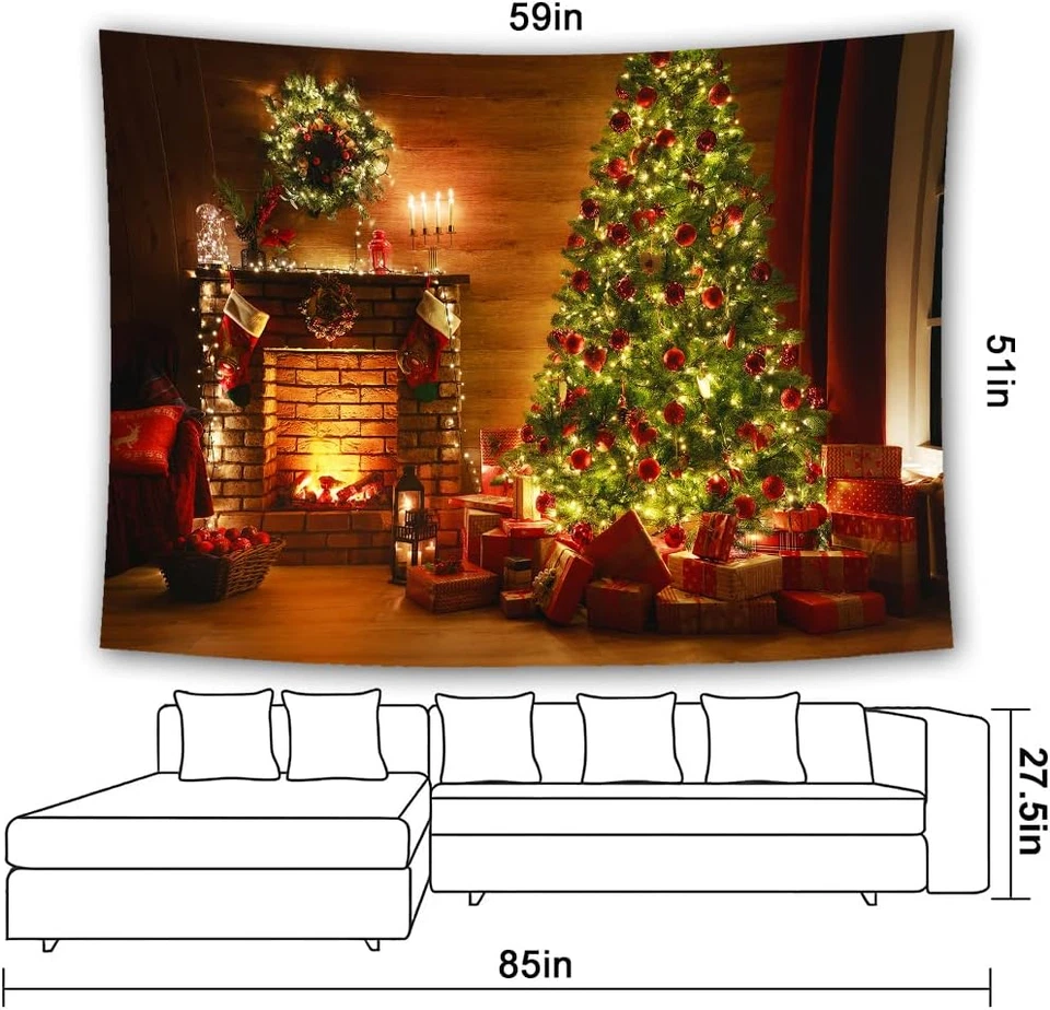 Tapiz fondo de colorido Navidad Santa reno chimenea para decoración pared Foto 4 de 4