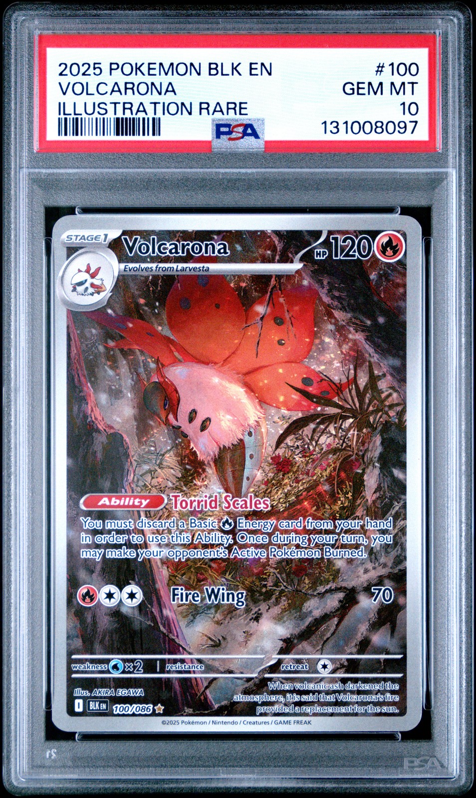 2025 POKEMON BLK EN-BLACK BOLT ILLUSTRATION RARE #100 VOLCARONA PSA 10