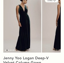 Jenny Yoo Logan Deep-V Velvet Column Maxi Dress Green Sheer Mesh Backless Size 0
