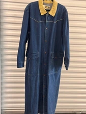 Saddlesmith Outfitters Blue Denim Yellow Collar Duster Coat Women's Large